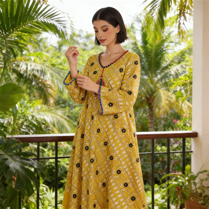 Embroidery Arabic - Muslim Woman Dresses Eid Embroidery Jalabiya