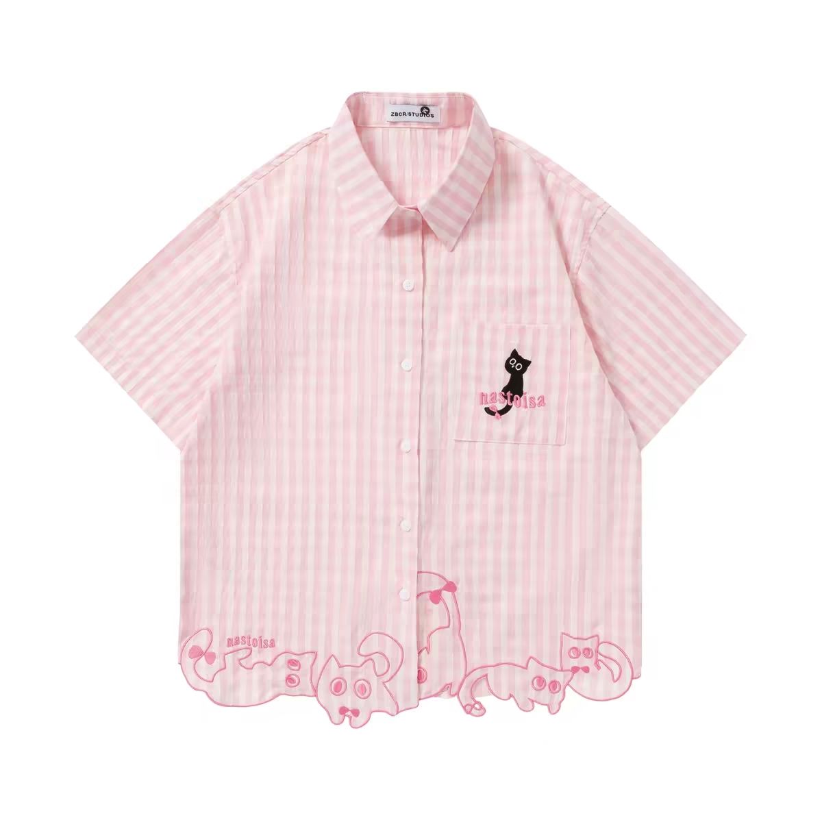 Embroidery Cat - Chic Funny Cute Cat Embroidery Pink