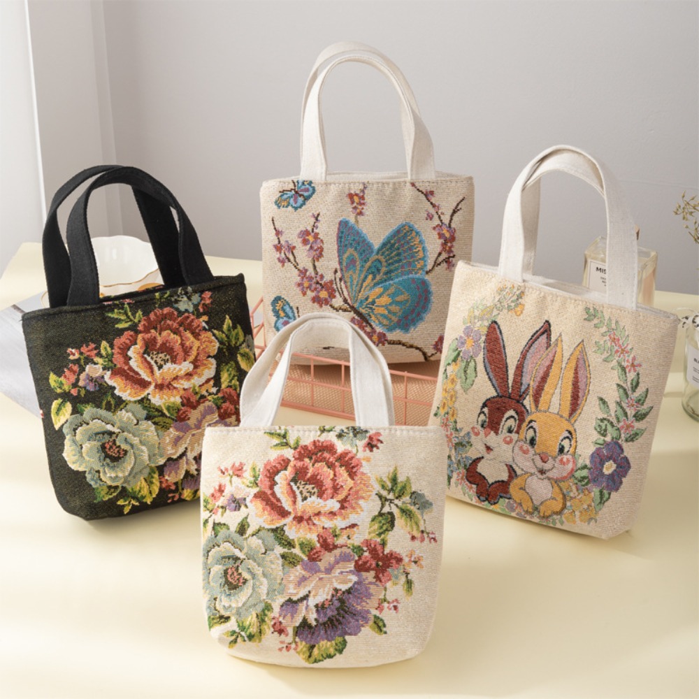 Embroidery Cat - Embroidery Canvas Bag Cute Cat Flowers