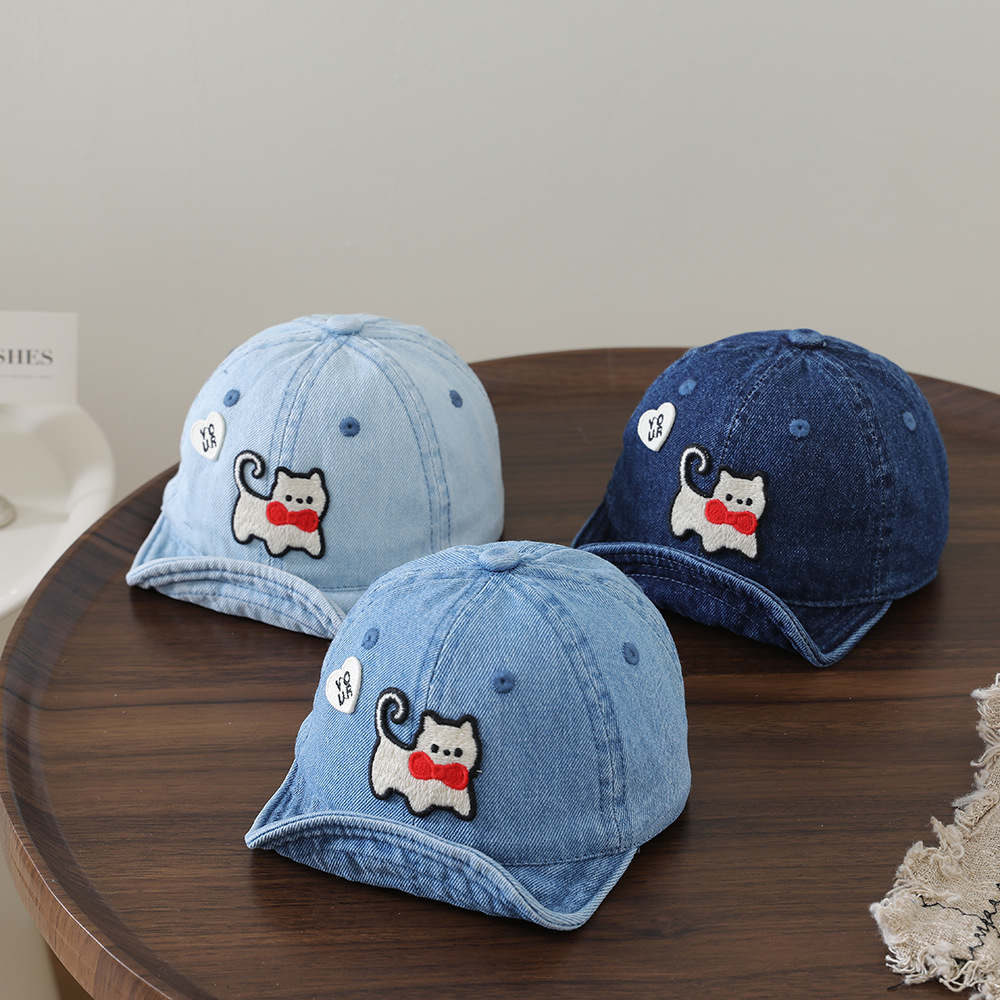 Embroidery Cap - Children's washable denim soft-brimmed baseball cap