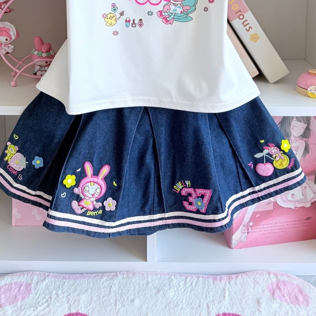Japanese Sweet Skirt Sets Summ - Embroidery Cotton Shirt ulasan dan harga