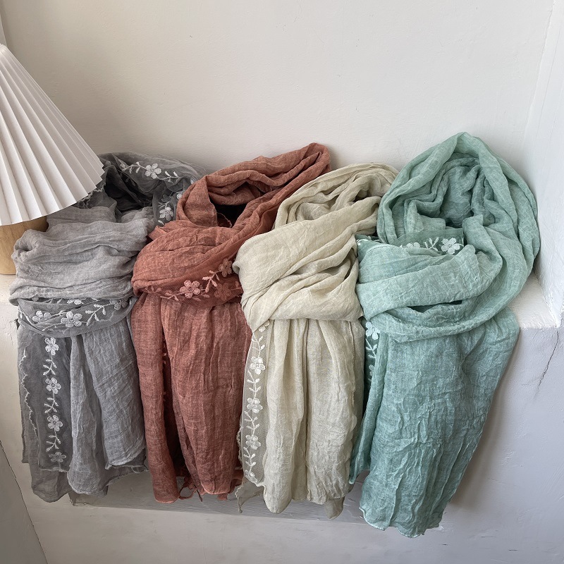 Cotton Linen Lace Splicing Sca - Embroidery Jersey ulasan dan harga