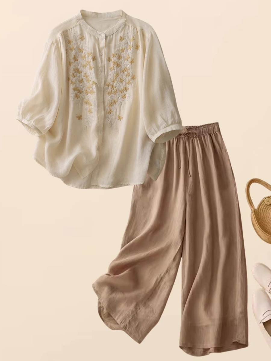 New Chinese Style Cotton Linen - Embroidery Cotton Shirt ulasan dan harga