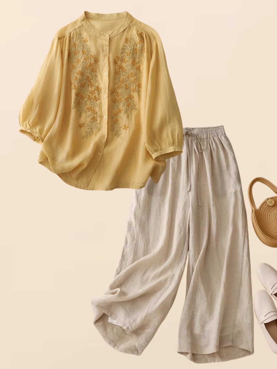New Chinese Style Cotton Linen - Embroidery Cotton Shirt ulasan dan harga