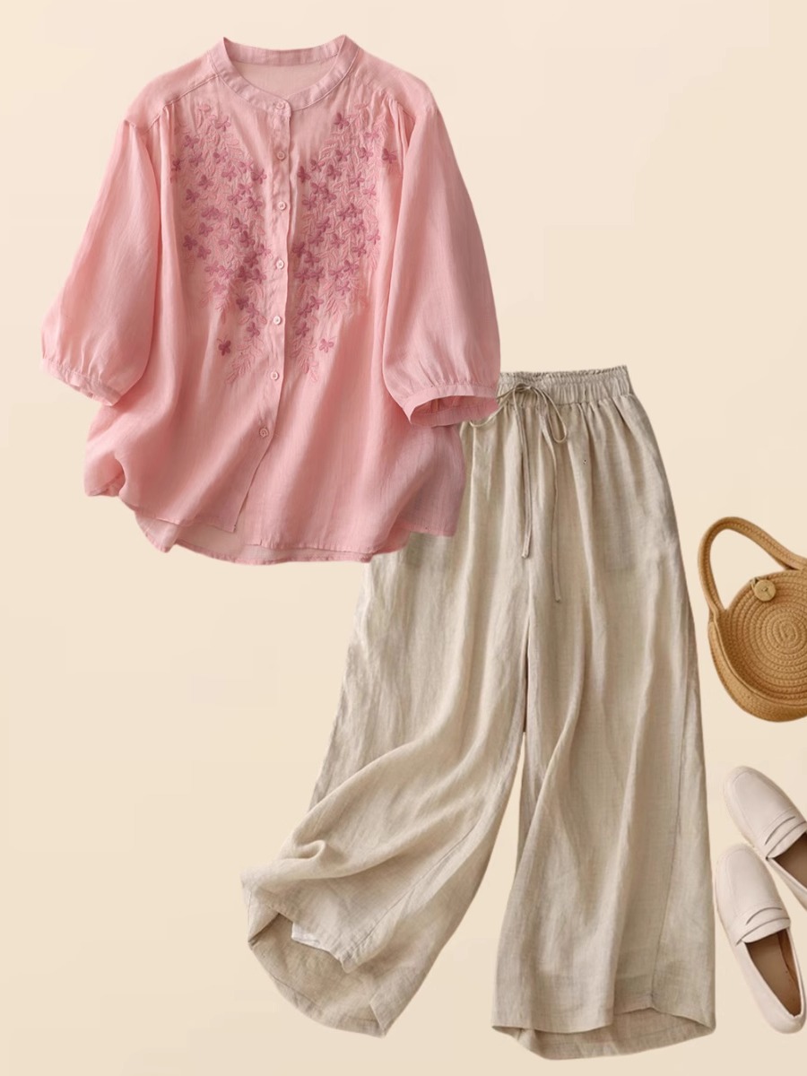 New Chinese Style Cotton Linen - Embroidery Cotton Shirt ulasan dan harga
