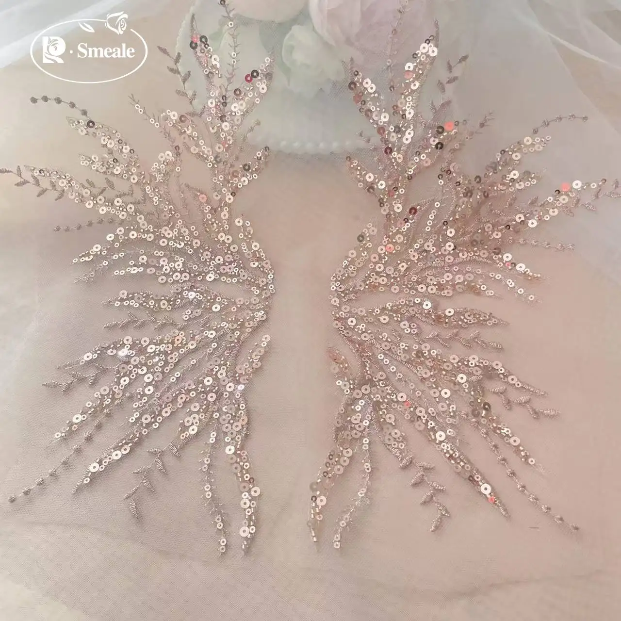 5Pair-2Pair.Rose Gold Sequin T - Embroidery Rose ulasan dan harga