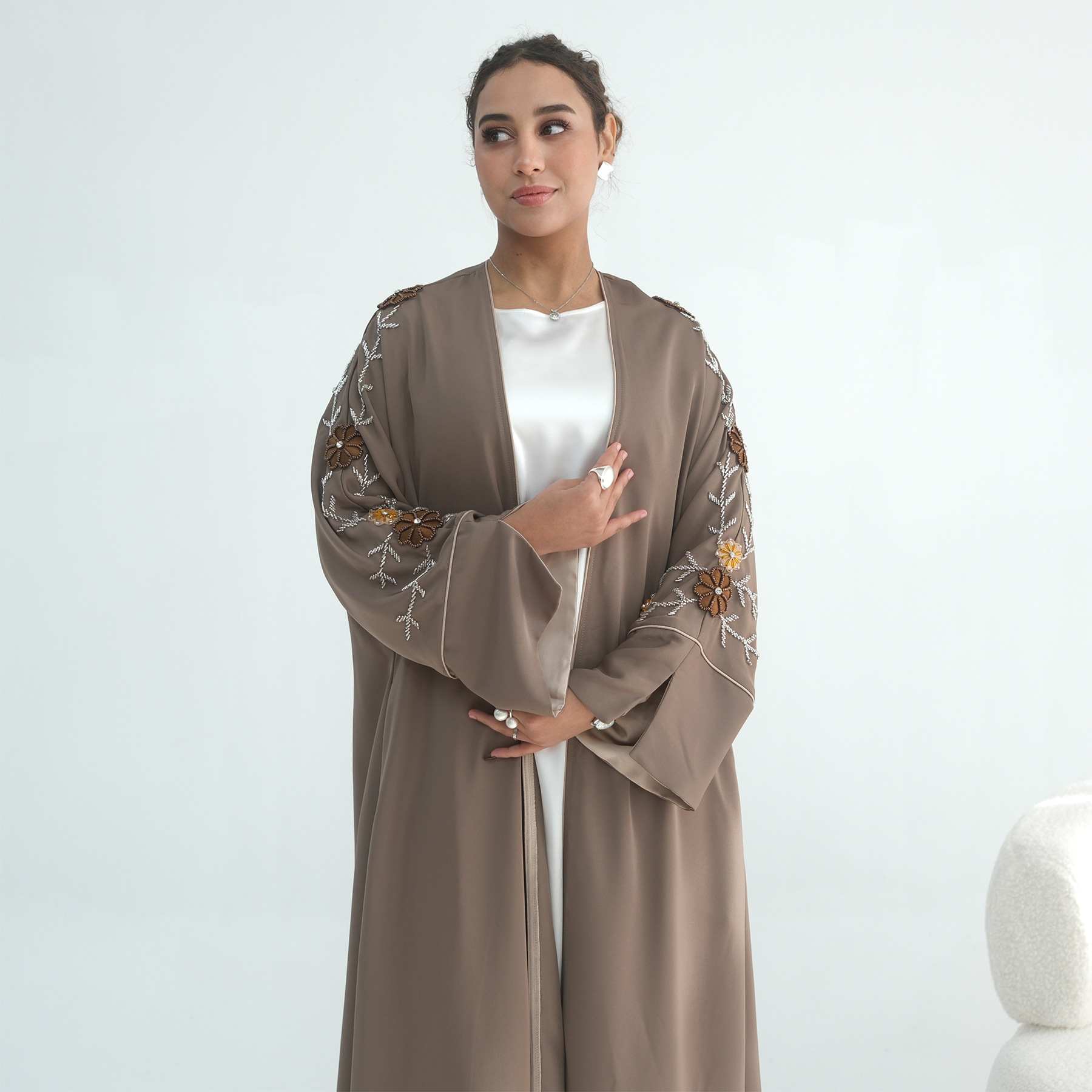 Eid Women Abaya Embroidery Bea - Embroidery Arabic ulasan dan harga