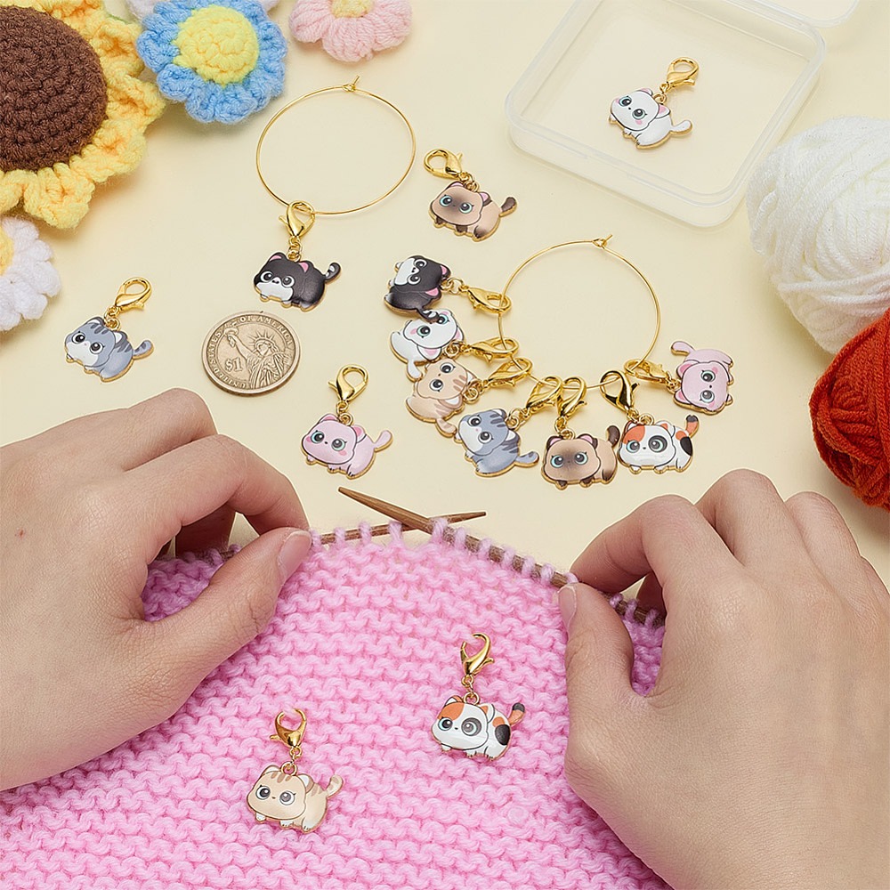 14Pcs 7 Styles Cat Alloy Ename - Embroidery Cat ulasan dan harga