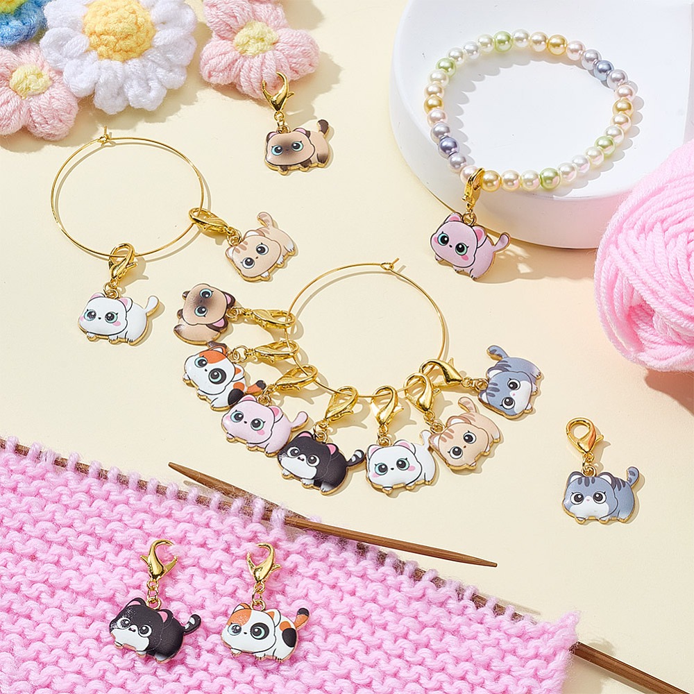 14Pcs 7 Styles Cat Alloy Ename - Embroidery Cat ulasan dan harga