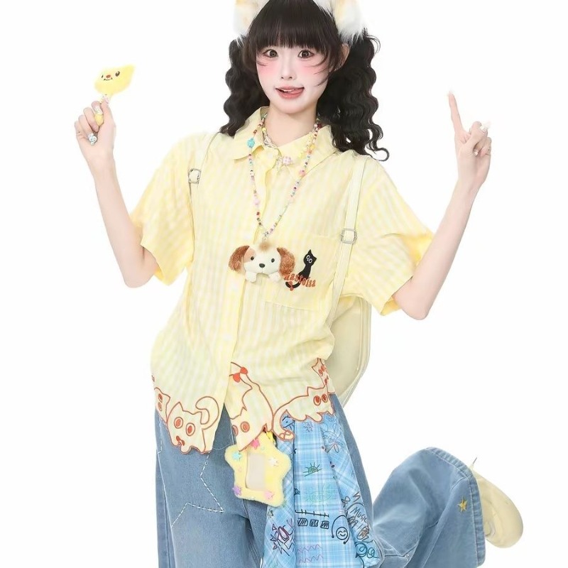 Kimutomo Shirts Women Embroide - Embroidery Cat ulasan dan harga