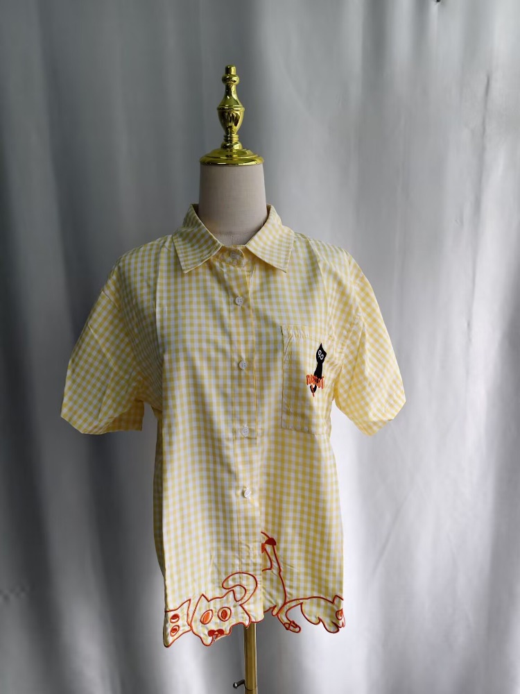 Kimutomo Shirts Women Embroide - Embroidery Cat ulasan dan harga
