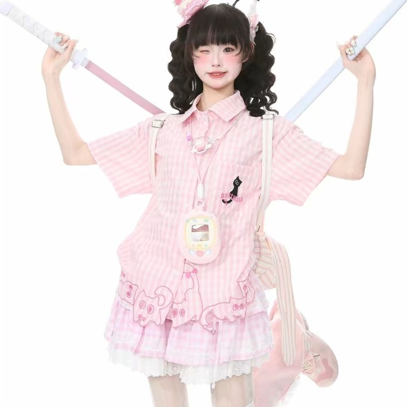 Kimutomo Shirts Women Embroide - Embroidery Cat ulasan dan harga