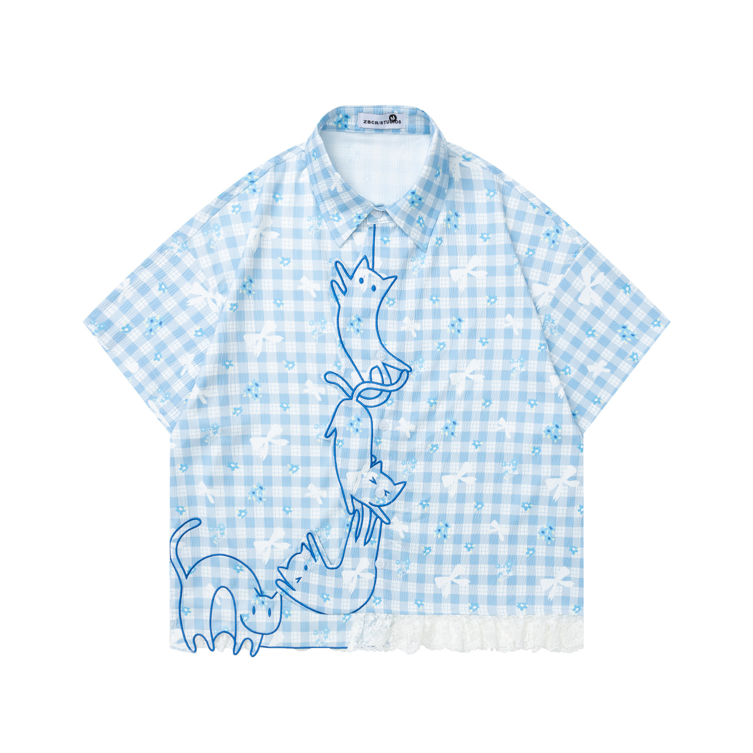 2026 Summer Casual Plaid Shirt - Embroidery Cat ulasan dan harga