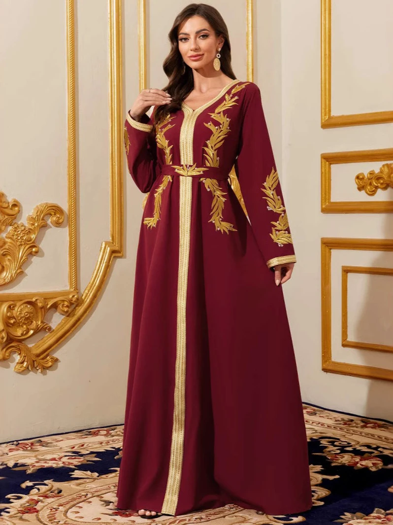 Muslim Women Dress V Neck Rama - Embroidery Arabic ulasan dan harga