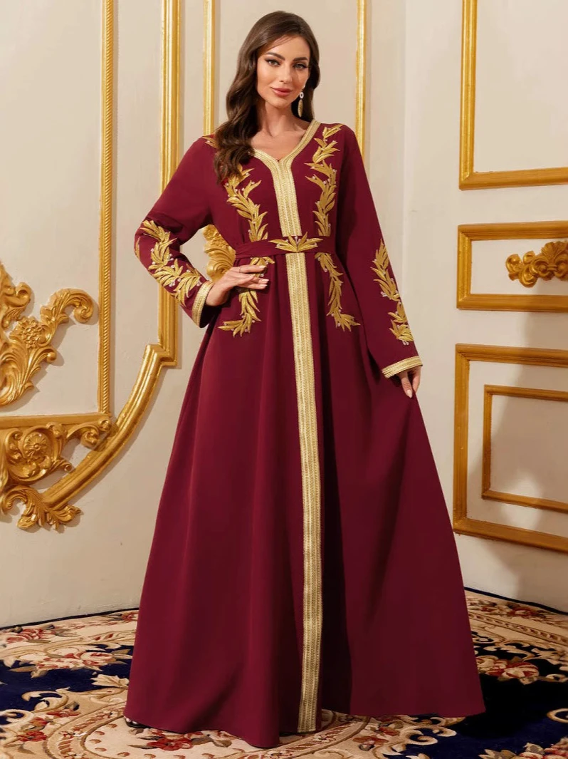 Muslim Women Dress V Neck Rama - Embroidery Arabic ulasan dan harga