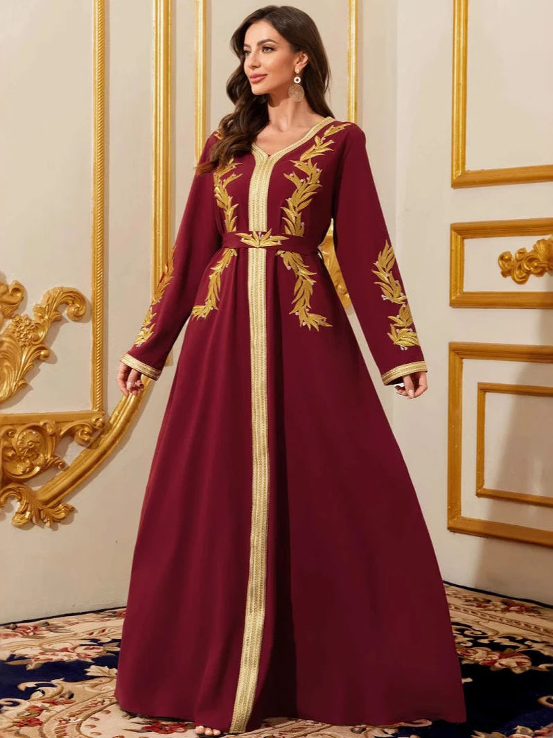 Muslim Women Dress V Neck Rama - Embroidery Arabic ulasan dan harga