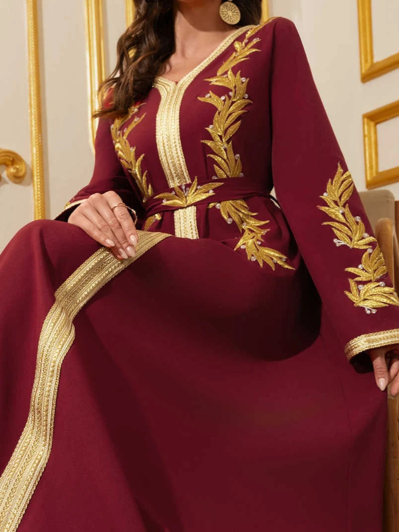 Muslim Women Dress V Neck Rama - Embroidery Arabic ulasan dan harga