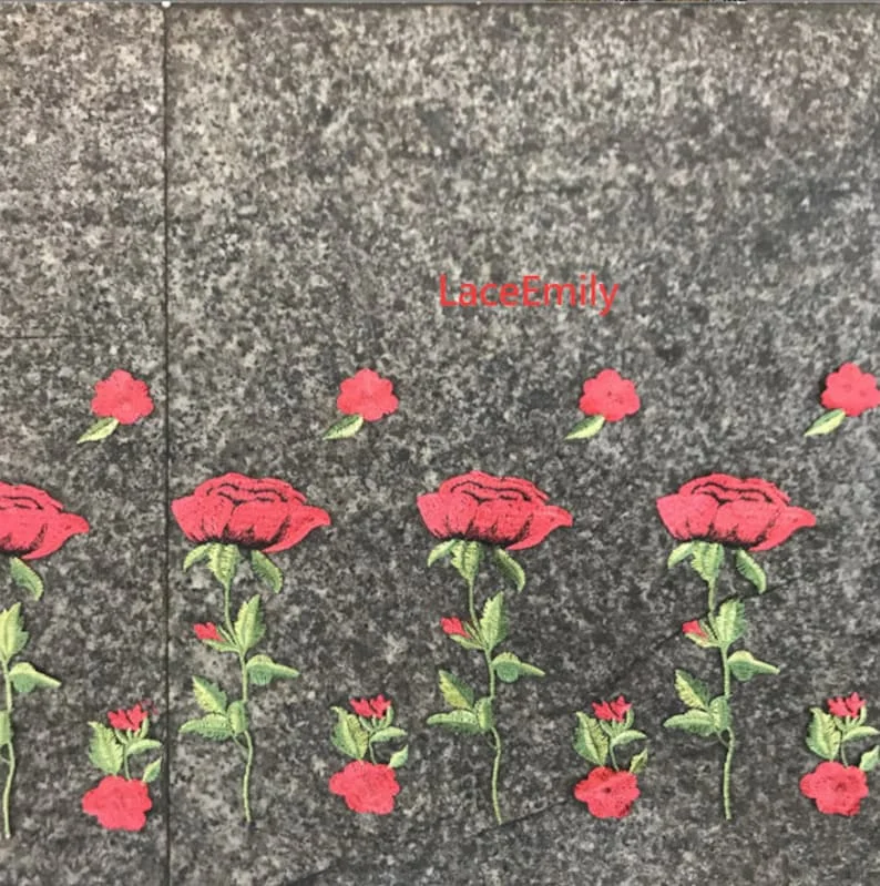 Red Rose Lace Fabric flower em - Embroidery Rose ulasan dan harga