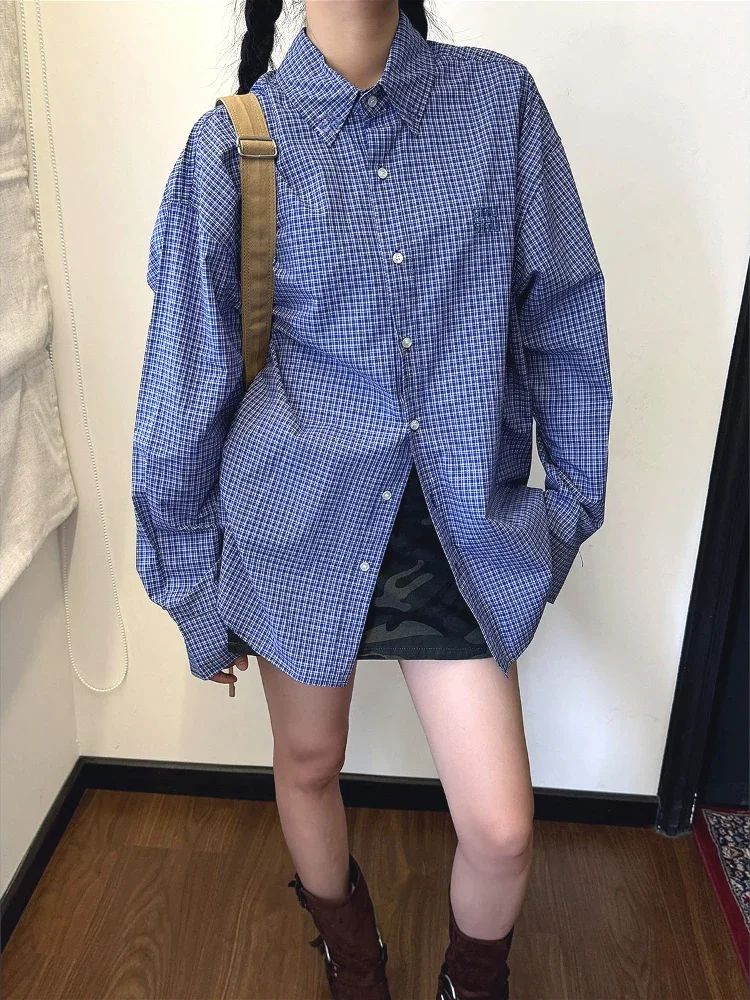 Vintage Blue Plaid Shirts for  - Embroidery Jersey ulasan dan harga