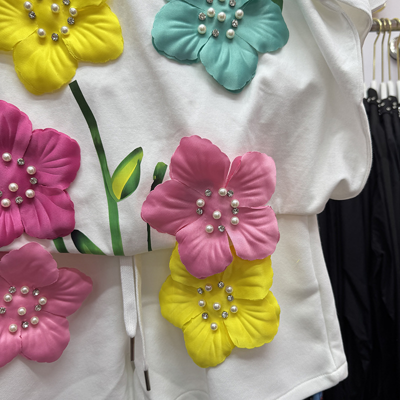 Summer Colorful 3D Flowers T-s - Embroidery Cotton Shirt ulasan dan harga