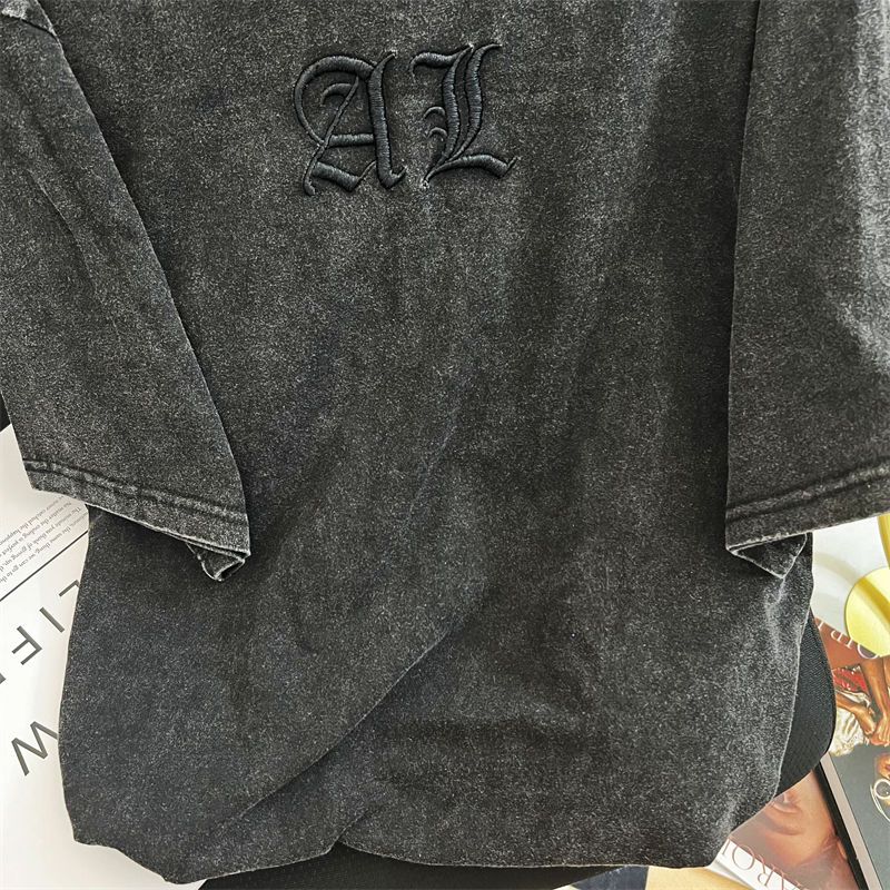 Vintage Art Classic Letter Emb - Embroidery Cotton Shirt ulasan dan harga