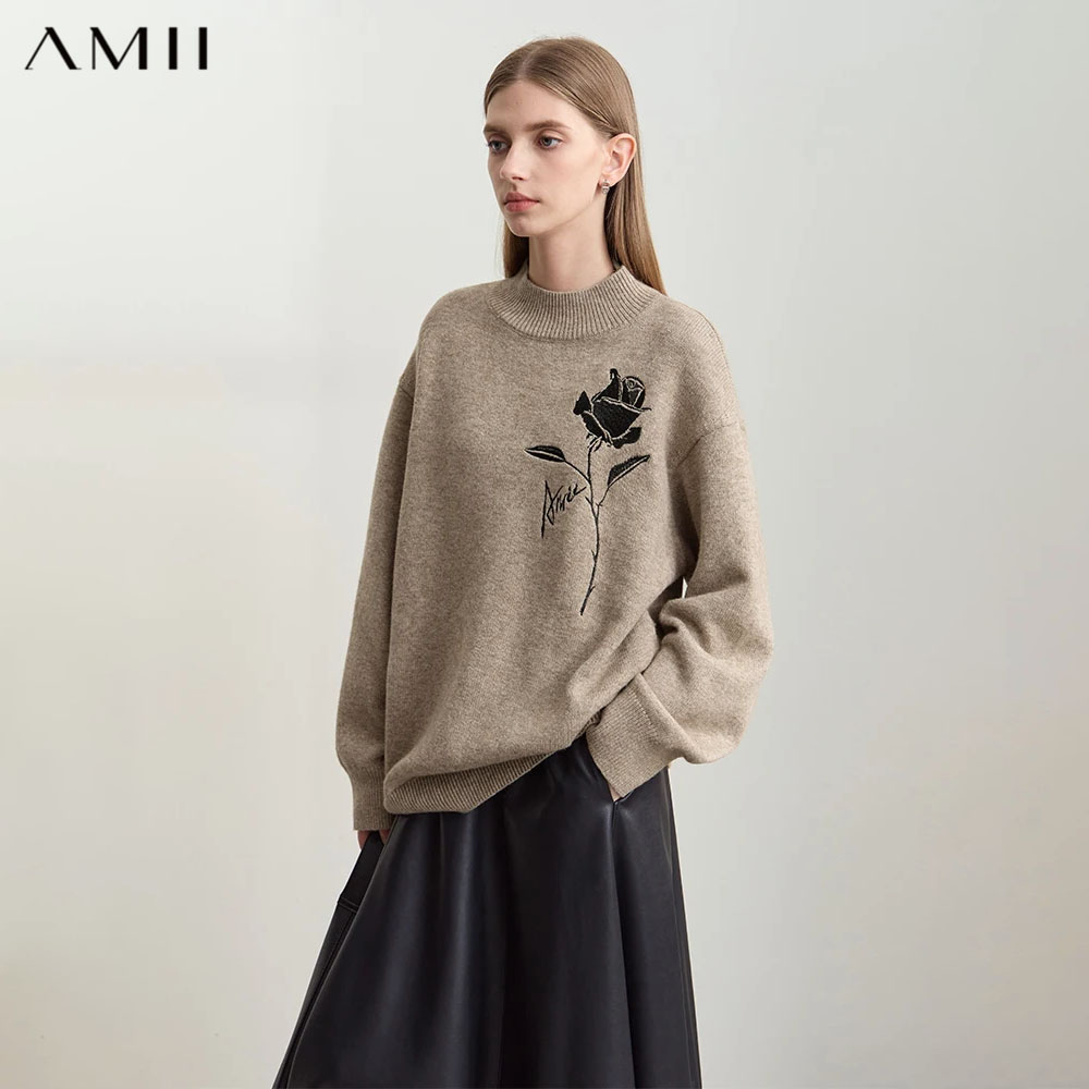 Amii Sweaters for Autumn Winte - Embroidery Rose ulasan dan harga