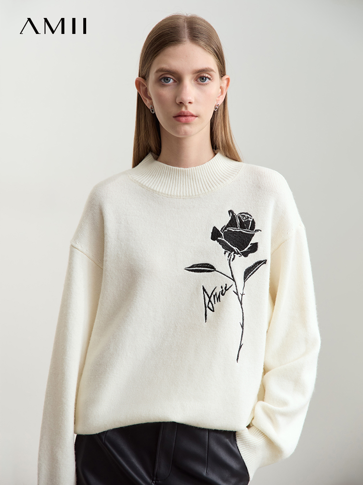 Amii Sweaters for Autumn Winte - Embroidery Rose ulasan dan harga