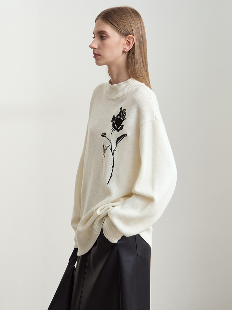 Amii Sweaters for Autumn Winte - Embroidery Rose ulasan dan harga